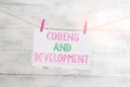 Writing note showing Coding And Development. Business photo showcasing Programming Building simple assembly Programs