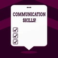 Writing note showing Communication Skills. Business photo showcasing ability to convey information to another Royalty Free Stock Photo