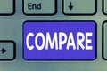 Writing note showing Compare. Business photo showcasing Estimate Measure Note the similarities dissimilarities between