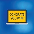 Writing note showing Congrats You Win. Business photo showcasing Congratulations for your accomplish competition winner