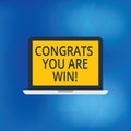 Writing note showing Congrats You Are Win. Business photo showcasing Congratulations for your accomplish competition