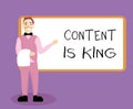 Writing note showing Content Is King. Business photo showcasing Content is the heart of today s marketing strategies