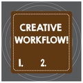 Writing note showing Creative Workflow. Business photo showcasing the process undertaken by a company s is creative team