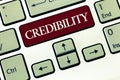 Writing note showing Credibility. Business photo showcasing Quality of being convincing trusted credible and believed in