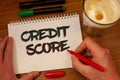 Writing note showing Credit Score. Business photos showcasing Capacity to repay a loan Creditworthiness of an individual