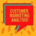 Writing note showing Customer Marketing Analysis. Business photo showcasing evaluation of data associated with customer need Stack