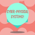 Writing note showing Cyber Physical Systems. Business photo showcasing Mechanism controlled by computerbased algorithms Blank Royalty Free Stock Photo