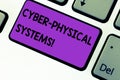 Writing note showing Cyber Physical Systems. Business photo showcasing Mechanism controlled by computerbased algorithms Keyboard Royalty Free Stock Photo