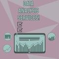 Writing note showing Data Analysis Services. Business photo showcasing an analytical data engine used in decision Royalty Free Stock Photo