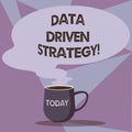 Writing note showing Data Driven Strategy. Business photo showcasing decisions based on data analysis and interpretation Mug of