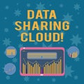 Writing note showing Data Sharing Cloud. Business photo showcasing using internet technologies to share files between Royalty Free Stock Photo