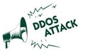 Writing note showing Ddos Attack. Business photo showcasing perpetrator seeks to make network resource unavailable Black megaphone