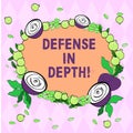 Writing note showing Defense In Depth. Business photo showcasing arrangement defensive lines or fortifications defend