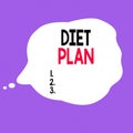 Writing note showing Diet Plan. Business photo showcasing detailed proposal for doing or achieving a heathy eating habit