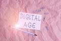 Writing note showing Digital Age. Business photo showcasing introduction of the demonstratingal computer with subsequent Royalty Free Stock Photo