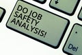 Writing note showing Do Job Safety Analysis. Business photo showcasing Business company security analytics control Royalty Free Stock Photo