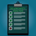 Writing note showing Do Job Safety Analysis. Business photo showcasing Business company security analytics control Lined