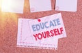 Writing note showing Educate Yourself. Business photo showcasing prepare oneself or someone in a particular area or subject Royalty Free Stock Photo