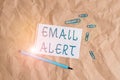 Writing note showing Email Alert. Business photo showcasing emails auto generated nd sent to designated recipients