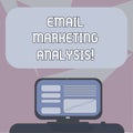 Writing note showing Email Marketing Analysis. Business photo showcasing Examining the sending of messages to customer Mounted