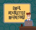 Writing note showing Email Newsletter Marketing. Business photo showcasing Inform users about product through email