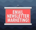 Writing note showing Email Newsletter Marketing. Business photo showcasing Inform users about product through email