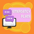 Writing note showing Emergency Plan. Business photo showcasing course of action developed to mitigate damage of events
