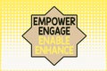 Writing note showing Empower Engage Enable Enhance. Business photo showcasing Empowerment Leadership Motivation