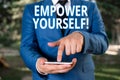 Writing note showing Empower Yourself. Business photo showcasing taking control of our life setting goals and making Royalty Free Stock Photo