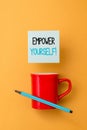 Writing note showing Empower Yourself. Business photo showcasing taking control of our life setting goals and making Royalty Free Stock Photo