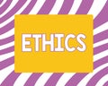 Writing note showing Ethics. Business photo showcasing moral principles that govern person behaviour or conducting Royalty Free Stock Photo