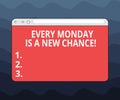 Writing note showing Every Monday Is A New Chance. Business photo showcasing Start your week with positivism Motivation