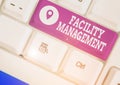 Writing note showing Facility Management. Business photo showcasing maintenance of an organization s is buildings and Royalty Free Stock Photo