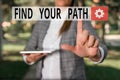 Writing note showing Find Your Path. Business photo showcasing Search for a way to success Motivation Inspiration