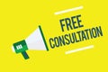 Writing note showing Free Consultation. Business photo showcasing Giving medical and legal discussions without pay Royalty Free Stock Photo