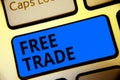 Writing note showing Free Trade. Business photo showcasing The ability to buy and sell on your own terms and means Keyboard blue k