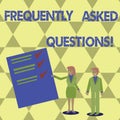 Writing note showing Frequently Asked Questions. Business photo showcasing most common inquiries Informations Help Guide