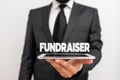 Writing note showing Fundraiser. Business photo showcasing demonstrating whose job or task is seek financial support for