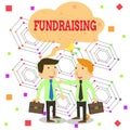 Writing note showing Fundraising. Business photo showcasing act of collecting or producing money for a particular purpose Two