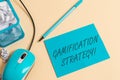 Writing note showing Gamification Strategy. Business photo showcasing use Rewards for Motivation Integrate Game