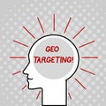 Writing note showing Geo Targeting. Business photo showcasing method of determining the geolocation of a website visitor