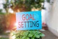Writing note showing Goal Setting. Business photo showcasing process of identifying something that you want to
