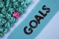 Writing note showing Goals. Business photo showcasing Desired Achievements Targets What you want to accomplish in the future writ Royalty Free Stock Photo