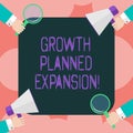 Writing note showing Growth Planned Expansion. Business photo showcasing exposing the business to a wider customers Hu analysis Royalty Free Stock Photo
