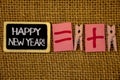 Writing note showing Happy New Year Motivational Call. Business photo showcasing Greeting Celebrating Holiday Fresh Start Ideas o