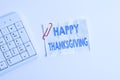Writing note showing Happy Thanksgiving. Business photo showcasing Harvest Festival National holiday celebrated in November White