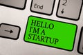 Writing note showing Hello I am A Startup. Business photo showcasing Entrepreneur starting business Presenting New project Silver Royalty Free Stock Photo