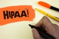 Writing note showing Hipaa Motivational Call. Business photo showcasing Health Insurance Portability and Accountability Act writt