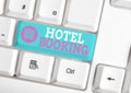 Writing note showing Hotel Booking. Business photo showcasing Online Reservations Presidential Suite De Luxe Hospitality