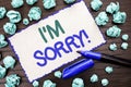 Writing note showing I m Sorry. Business photo showcasing Apologize Conscience Feel Regretful Apologetic Repentant Sorrowful writ Royalty Free Stock Photo